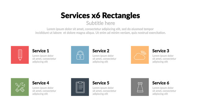 Services x6 Rectangles &ndash; Business Services Presentation, Company Offerings and Features Animation, Modern Corporate Infographic for Marketing and Promotion