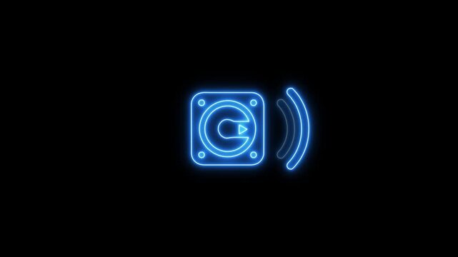 Neon megaphone icon animation neon light hand speaker animated party science sound speaker technology wave.HD video animation. on black background. .