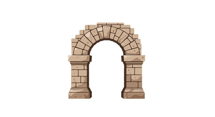 Fototapeta premium A classic architectural archway is meticulously constructed from neat rectangular tan stone blocks creating a symmetrical and sturdy structure on a white background.