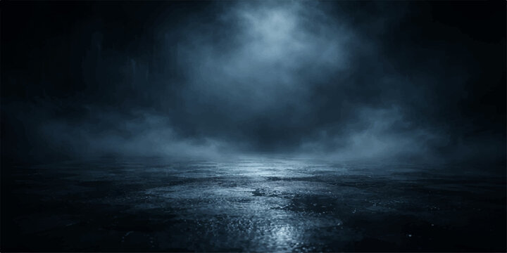 A dark stormy sky with lightning flashing over a blue ocean and black clouds creates an abstract nature texture of fog and smoke