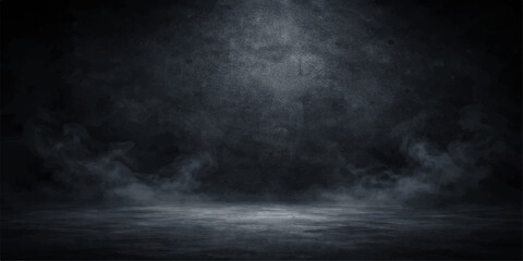 Obraz premium A dark texture of smoke and steam rises like a storm cloud against a black backdrop with subtle blue light motion