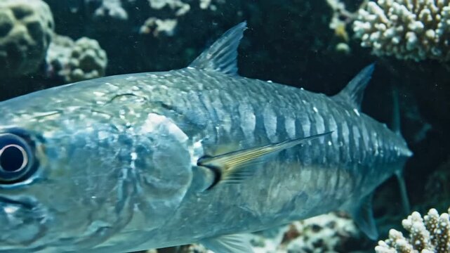Close Up of a Barracuda Fish in a Coral Reef