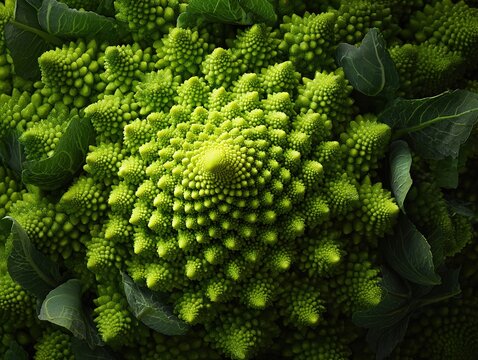 Romanesco broccoli showing spiraling fractal pattern geometry