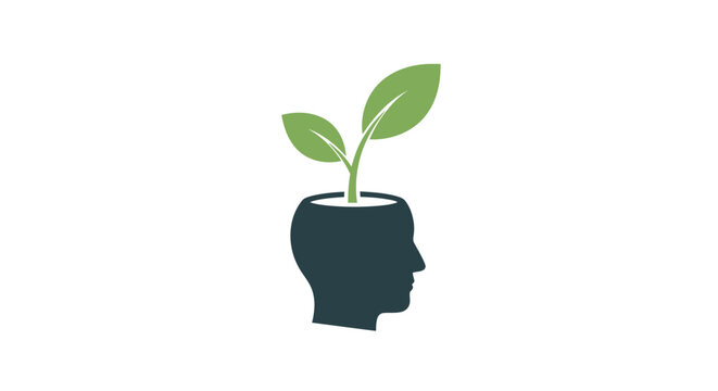 Conceptual illustration of a head with growing plant and copy space