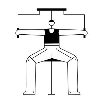 A hand drawn style illustration showing a character chest fly workout