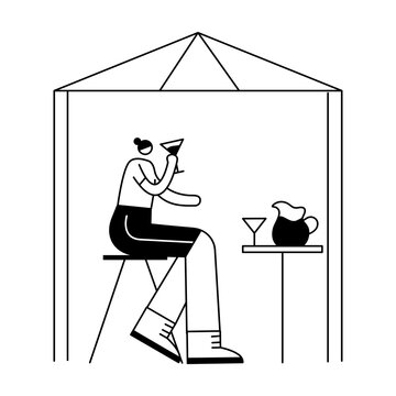 A doodle illustration depicting a character drinking juice