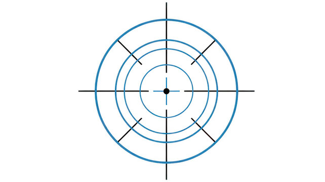 Blue circular target crosshair symbol, aiming and accuracy icon isolated on transparent background