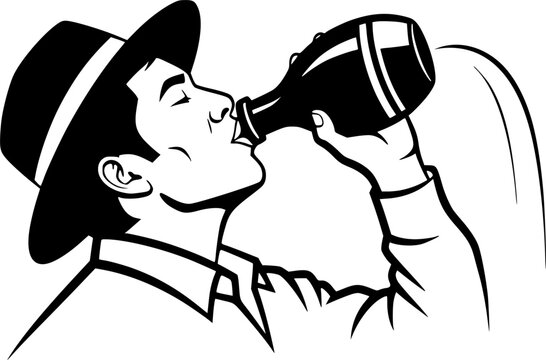 Egyptian Farmer Drinking Qolla Silhouette Village Tradition Refreshment Black Vector