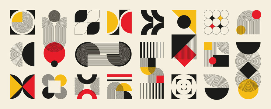 Hand drawn abstract minimal element mid century vector set. Aesthetic contemporary stripe line art, geometric shape in monochrome. Art form design for wall art, decoration, wallpaper.