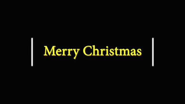 Yellow text "merry christmas" on black background with white vertical lines