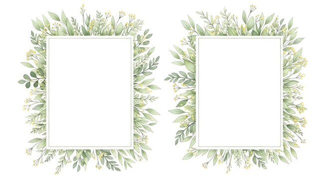 Watercolor floral frames two elegant botanical rectangular borders