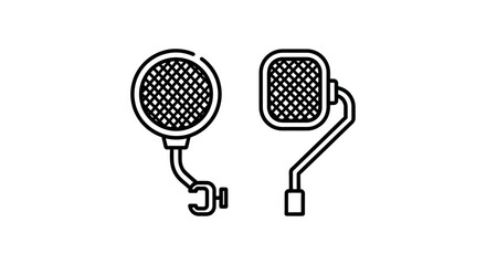 Fototapeta premium Set of two professional studio pop filters for microphones illustration with microphone recording broadcast equipment hardware technical communication production accessory rectangular