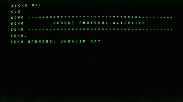 Computer screen animated initiated rebooting DOS warning text information. vintage computer system error vintage interface. 4k video