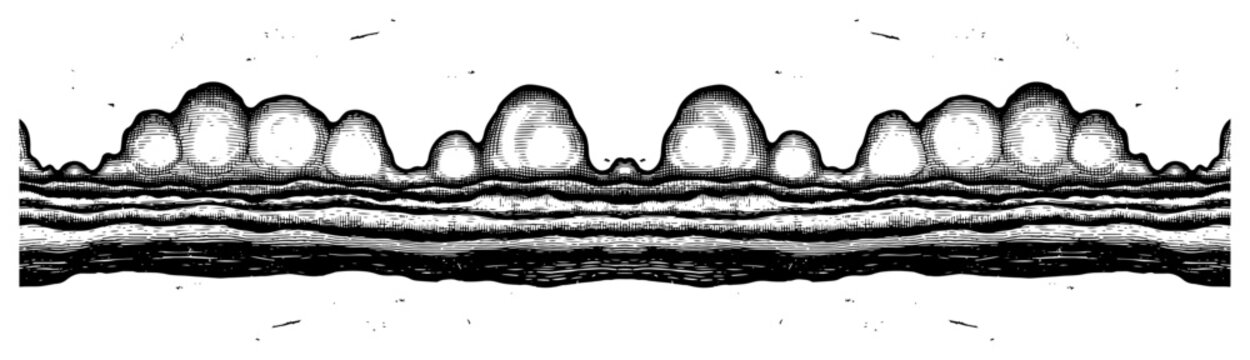 Abstract organic growth pattern with rounded formations in vintage woodcut engraving style
