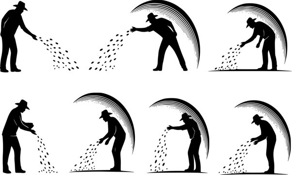Farmer Sowing Seeds Silhouette Agriculture Growth Sower Egypt Village Black Vector