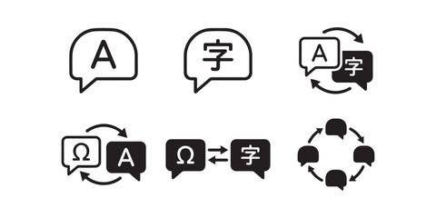 Fototapeta premium Language Translation Line Icons Set.