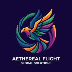Obraz premium A striking phoenix depicted in a vibrant swirl, representing rebirth and strength, ideal for companies focusing on creativity, innovation, and global solutions.