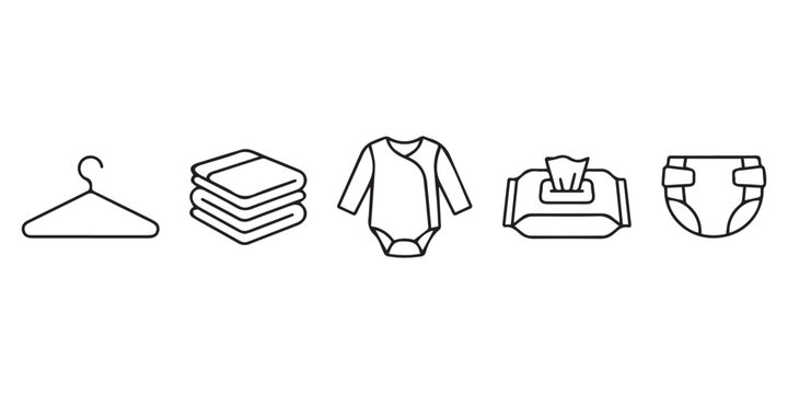 Minimalist Baby Essentials Line Icons Set.