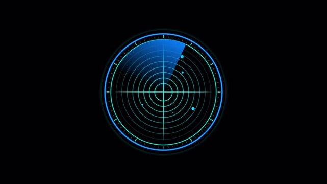 Clean blue radar screen animation with smooth tactical sweep effect, alpha channel, seamless loop, 4k resolution.