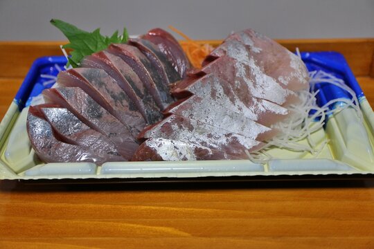 Inada (young yellowtail) sashimi purchased at a supermarket in Tokyo, Japan