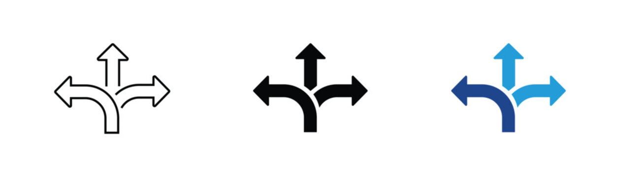 Direction arrow icon with multiple paths, choice decision making strategy planning navigation growth concept vector illustration