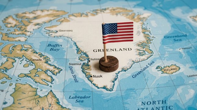American Flag Planted on Greenland Map