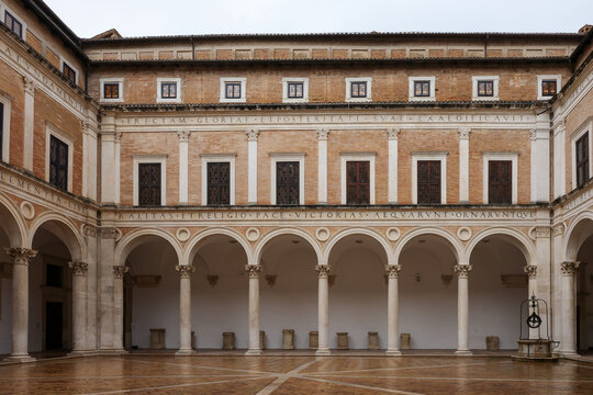 The arcaded courtyard of the Ducal Palace in Urbino, Italy