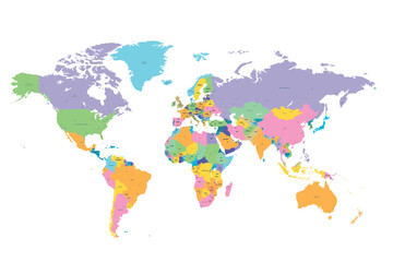 Fototapeta premium detailed political world map. vecter illustration political world map. coloured world map