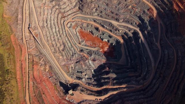 Aerial view of Bardon Hill super quarry in Coalville UK producing granite aggregates for national construction.