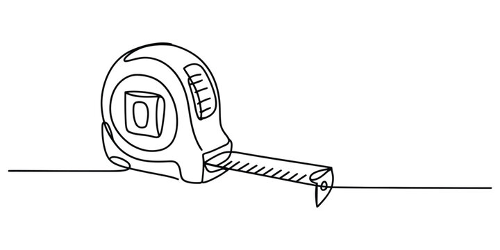 Continuous single line drawing of a retractable measuring tape tool for construction projects