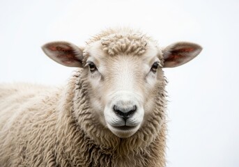 Obraz premium Close-up portrait of a sheep with green foliage in its wool