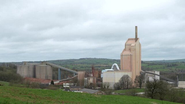 Industrial aggregate processing plant in rural English countryside