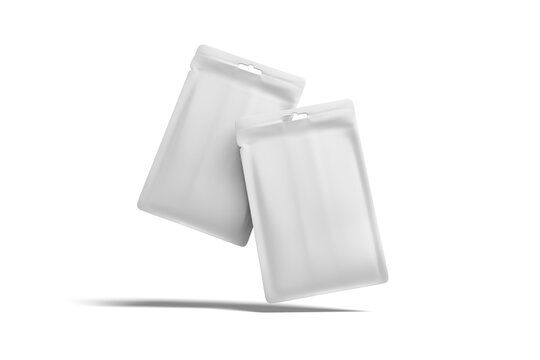Two Blank White Face Mask Sachet Packets Mockup Floating Levitating with Shadow Isolated, 3D Illustration