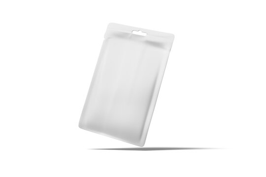 Blank White Face Mask Sachet Packet Mockup Floating Levitating with Shadow Isolated, 3D Illustration