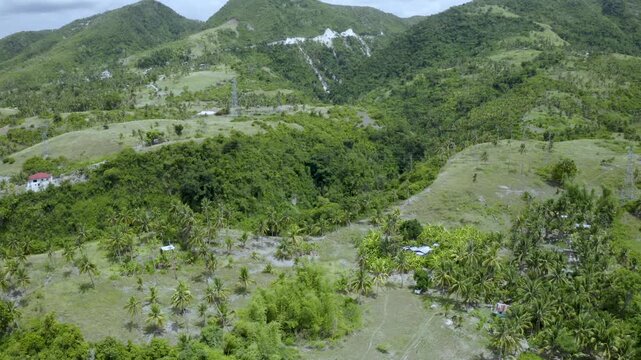 Tropical Mountains, Coconuts and Farmlands in Hot Sun