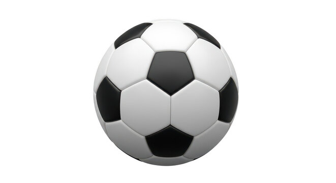 Classic black and white soccer ball with traditional pentagon and hexagon pattern isolated on transparent background png