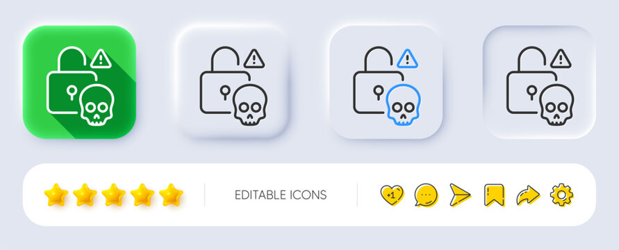 Cyber attack line icon. Neumorphic, Flat shadow, 3d buttons. Ransomware threat sign. Password cracking symbol. Line cyber attack icon. Social media icons. Vector