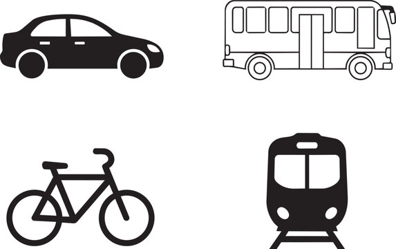 Black car, bicycle, and parking meter on white background, flat style flat white background