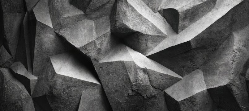 Black and white abstract geometric pattern resembling jagged rocks or polygonal surfaces