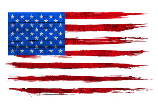 Grunge USA flag. American flag painted on transparent background. Watercolor flag of America. USA flag. Distressed USA flags. Clip art. Only commercial use	
