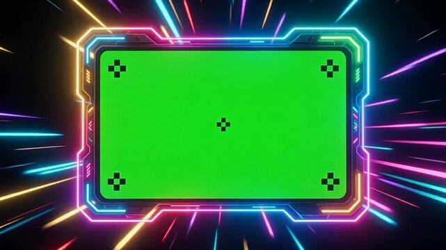 Green screen gaming live stream overlay futuristic neon vibrant background frame exciting energetic tech design layout energy