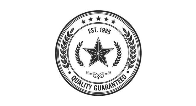 Quality Guaranteed Label - Established 1985 Vintage Emblem