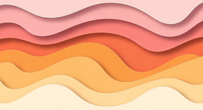Abstract Paper Cut Waves Background in Warm Gradient Colors.