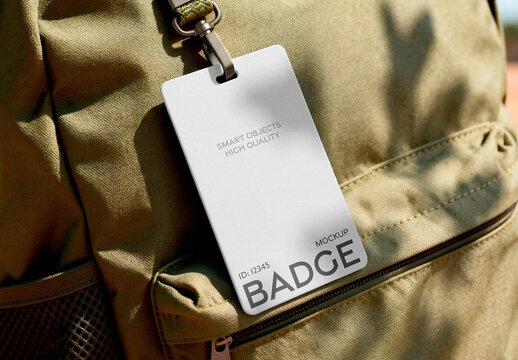 ID Badge Mockup Attached to Fabric Backpack