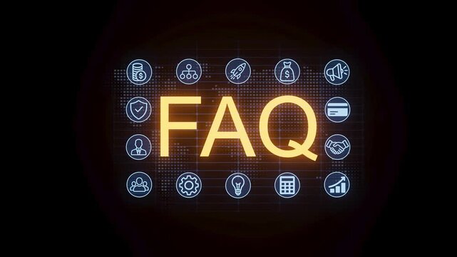 Frequently asked questions for online services with icons and a bright background.