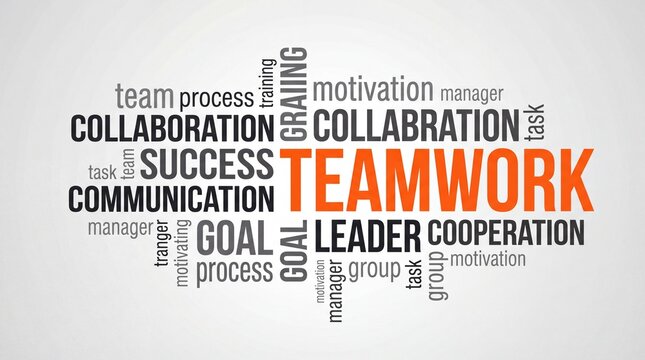 Teamwork word cloud concept with collaboration leadership and business cooperation theme