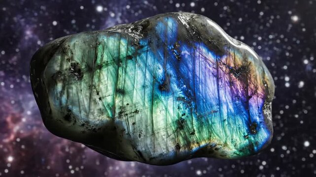 Iridescent Labradorite Gemstone in Cosmic Background