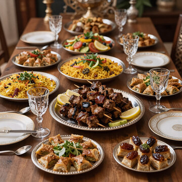 Steampunk Eid Refreshment. Festive Eid Table Laden With Traditional Dishes