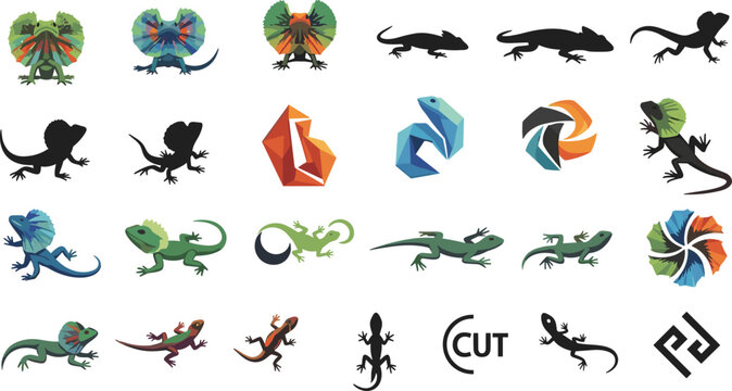 Lizard Vector Set with Colorful Geckos Iguanas and Reptile Icons Isolated on White Background