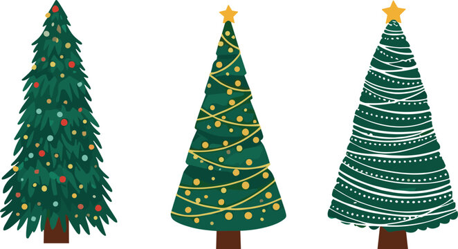 Christmas tree vector illustration with festive decorations, ornaments, garlands, stars, creative holiday artwork, decorative design composition, modern seasonal concept, stylish celebration pattern
